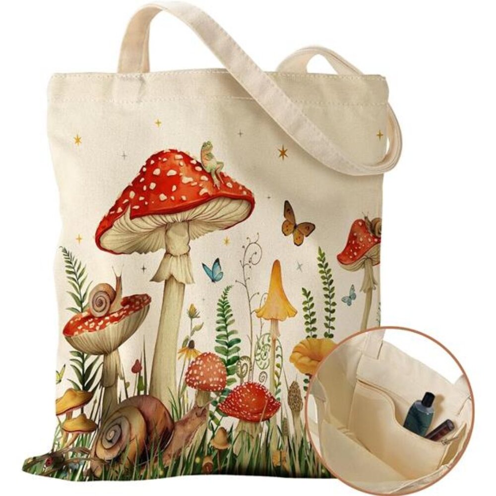 Canvas Tote Bag with Inner Pocket for Women, Cloth Cotton Totes Bag